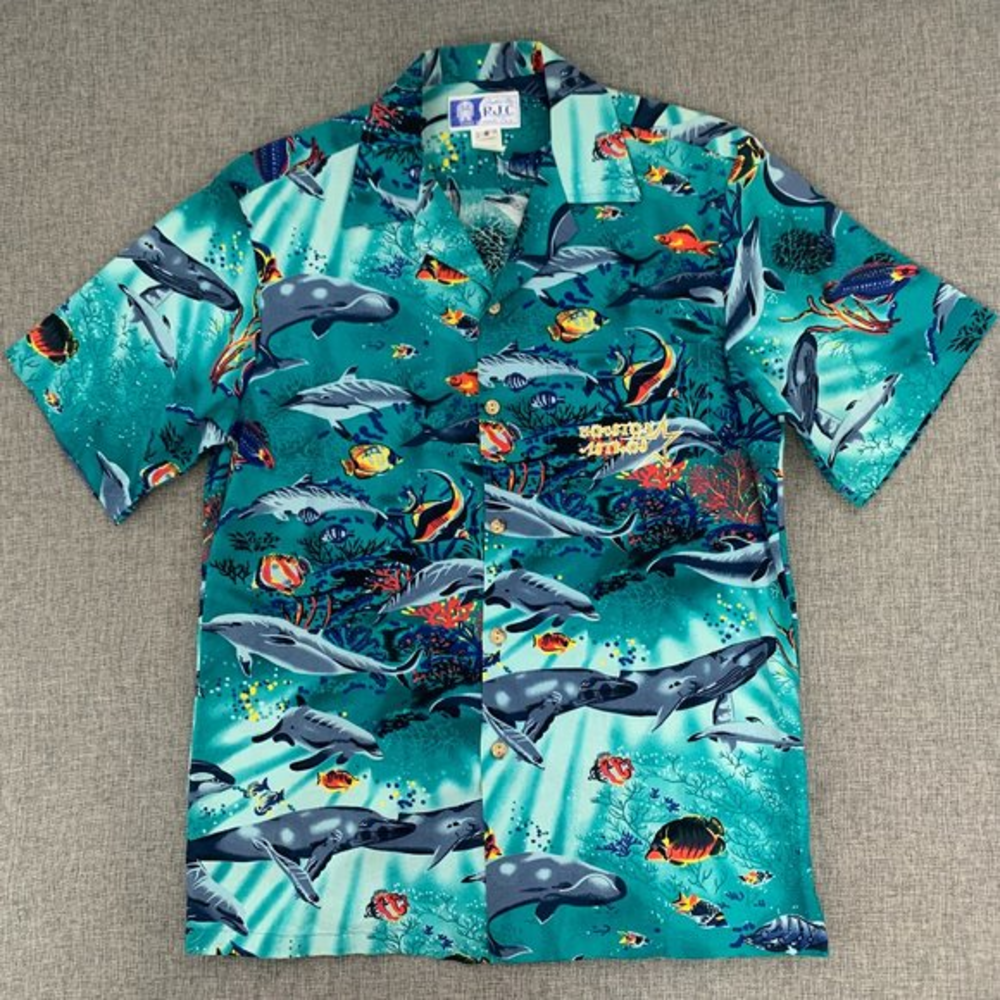 Vintage Styled By RJC Mens Hawaiian Shirt Small Ocean Dolphin ‎ Houston Astros